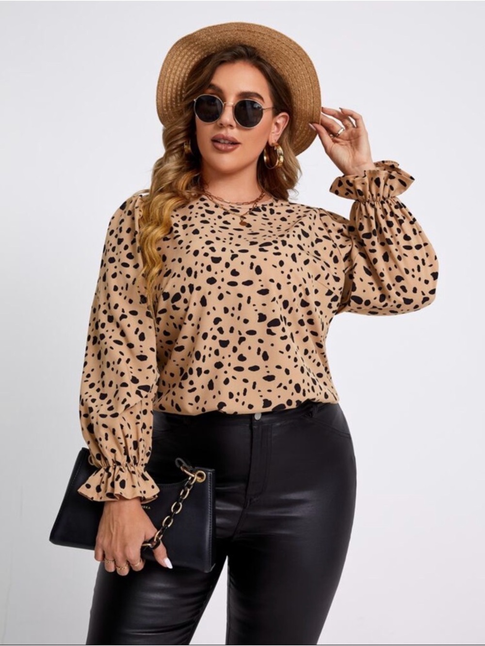 LIKE NEW EMERY ROSE Plus Dalmatian Print Flounce Sleeve Blouse - Sz 0XL
